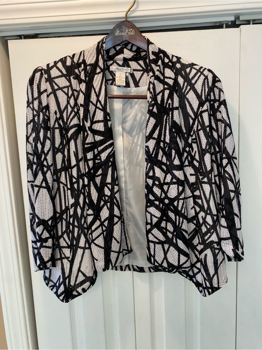 Mona Leah Black & White Abstract Open-Front Women's Blazer